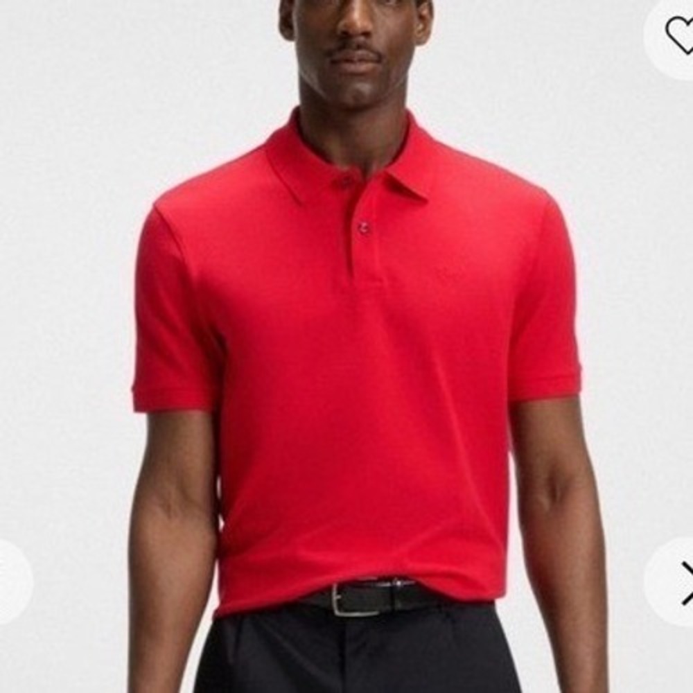 Hugo Boss Mens Red Short Sleeve Piqué Polo Shirt XL Classic Fit Logo